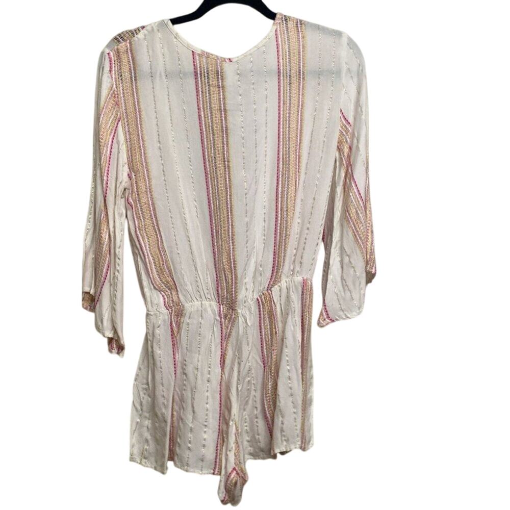 ELAN Textured Metallic Stripe Cover-Up Romper - Picture 7 of 9